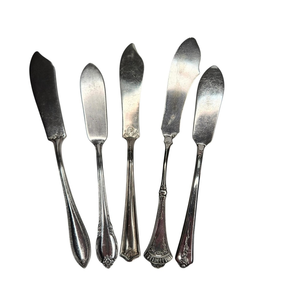 Lot of 5 Master Butter Knives, Cheese Knife, Silverplate Various Patterns,